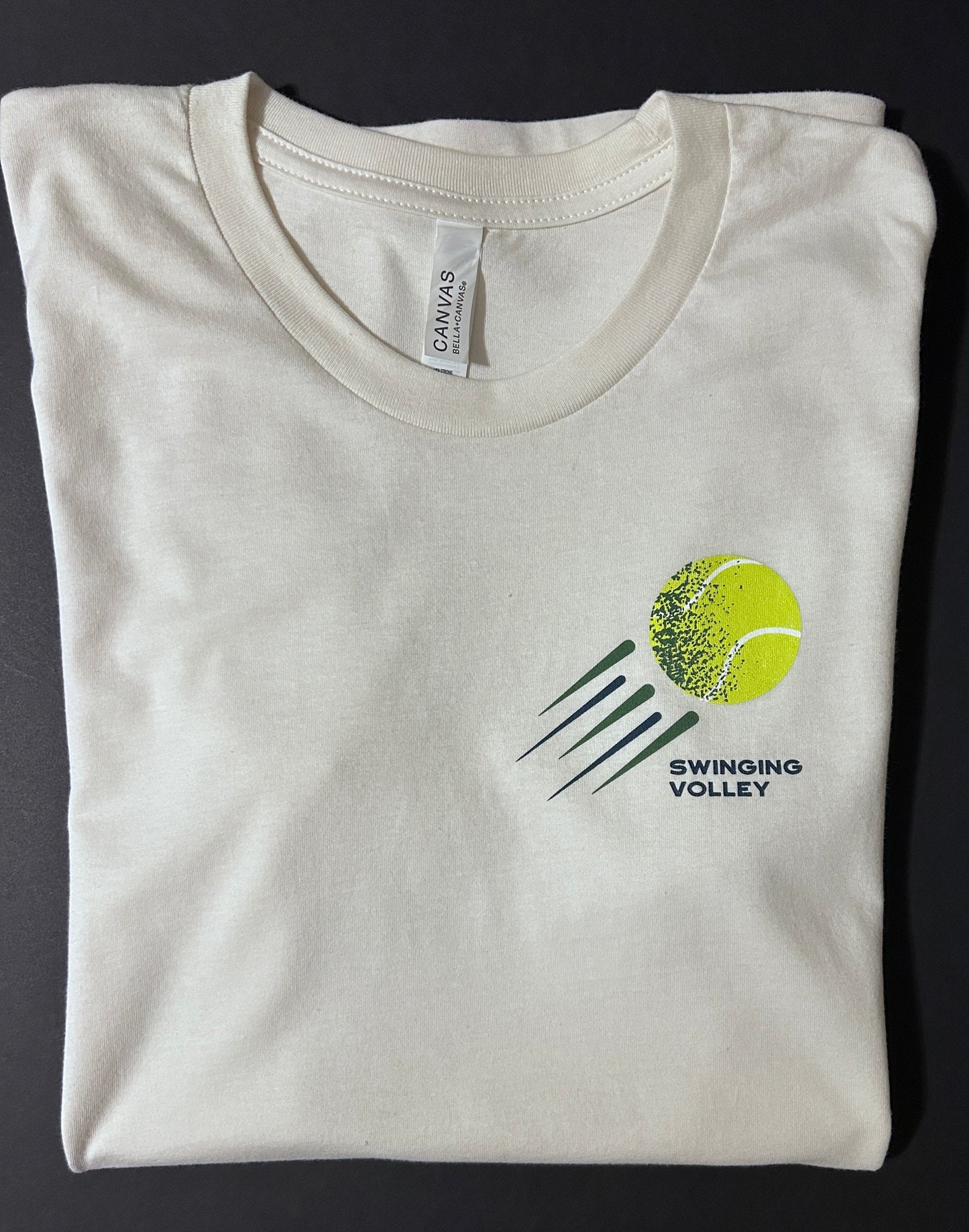 Short Sleeve T-Shirt Vintage White Unisex [Tennis Ball Logo] Swinging Volley