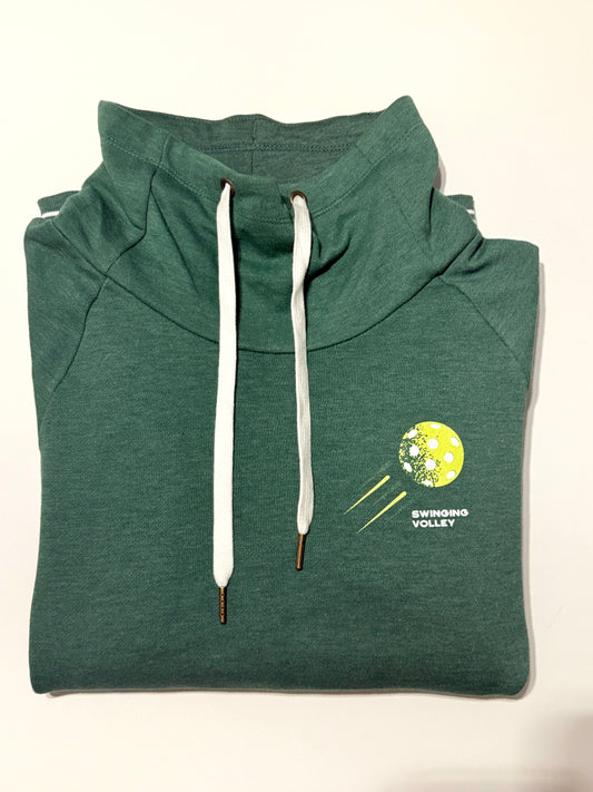 Women’s Funnel Neck Pullover Dark Green [Pickleball Logo] Swinging Volley