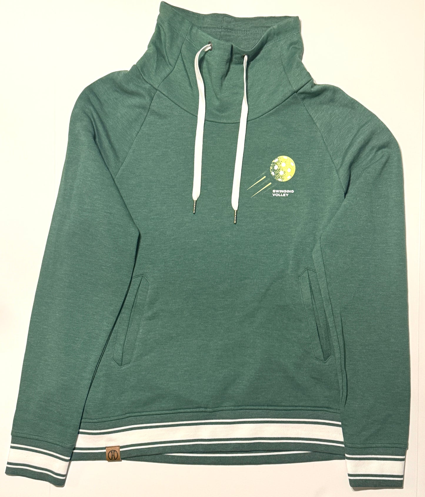 Women’s Funnel Neck Pullover Dark Green [Pickleball Logo] Swinging Volley