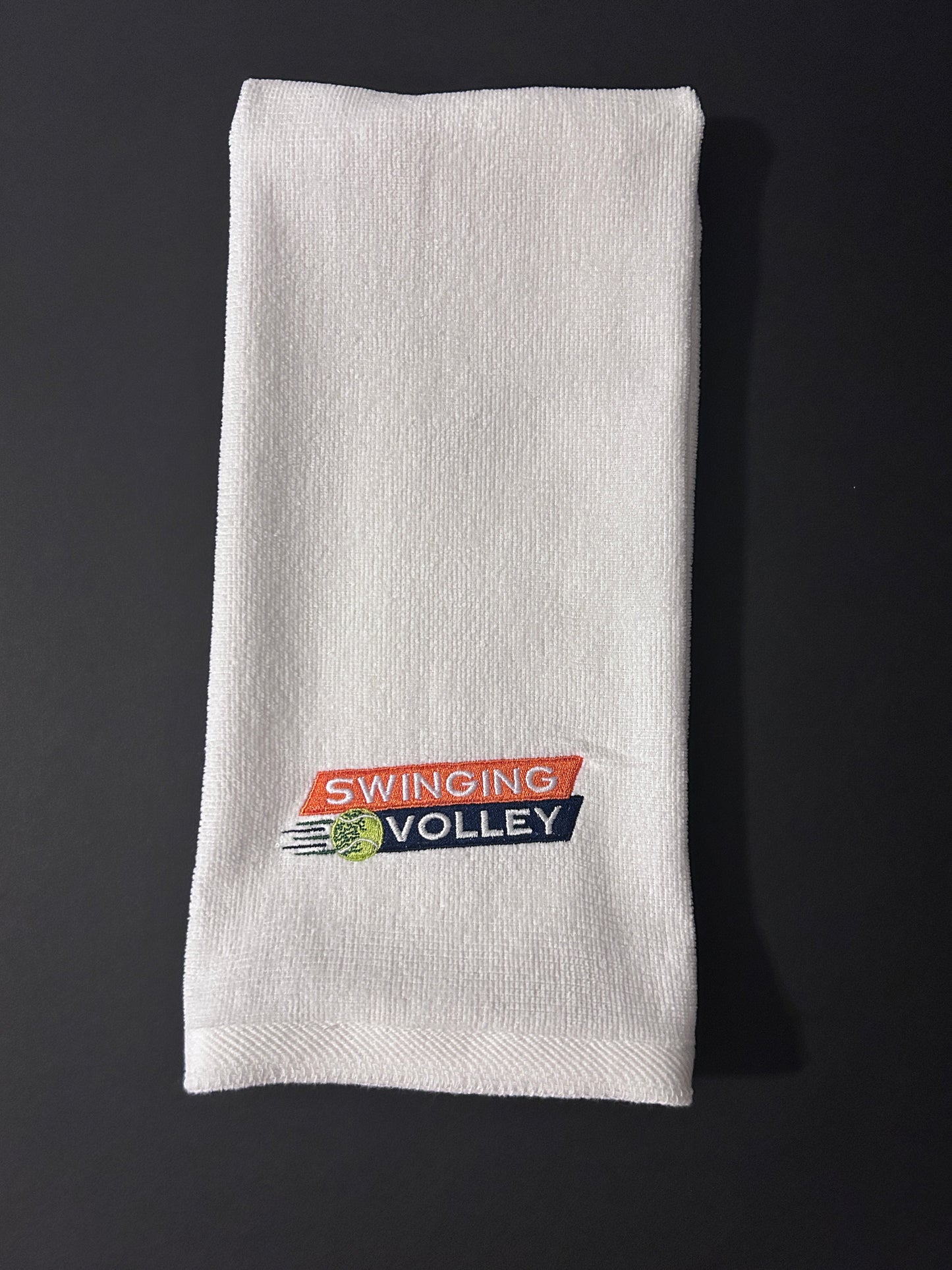 Sport Towel White [Tennis Stacked Logo] Swinging Volley