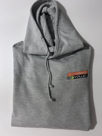 College Hoodie Heather Gray Unisex [Tennis Stacked Logo] Swinging Volley