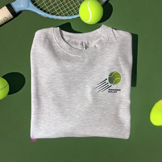 College Crew Sweatshirt Ash Unisex [Tennis Ball Logo] Swinging Volley