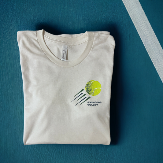 Short Sleeve T-Shirt Vintage White Unisex [Tennis Ball Logo] Swinging Volley