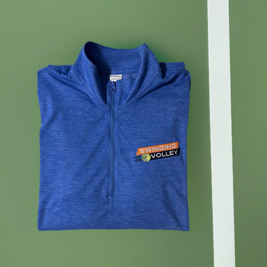 Men's 1/4 Zip True Royal Heather [Tennis Stacked Logo] Swinging Volley