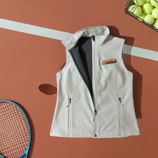 Women’s Core Soft Shell Vest Marshmallow [Stacked Logo] Swinging Volley